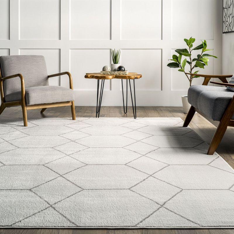 Beige Geometric Honeycomb 5x8 Synthetic Area Rug