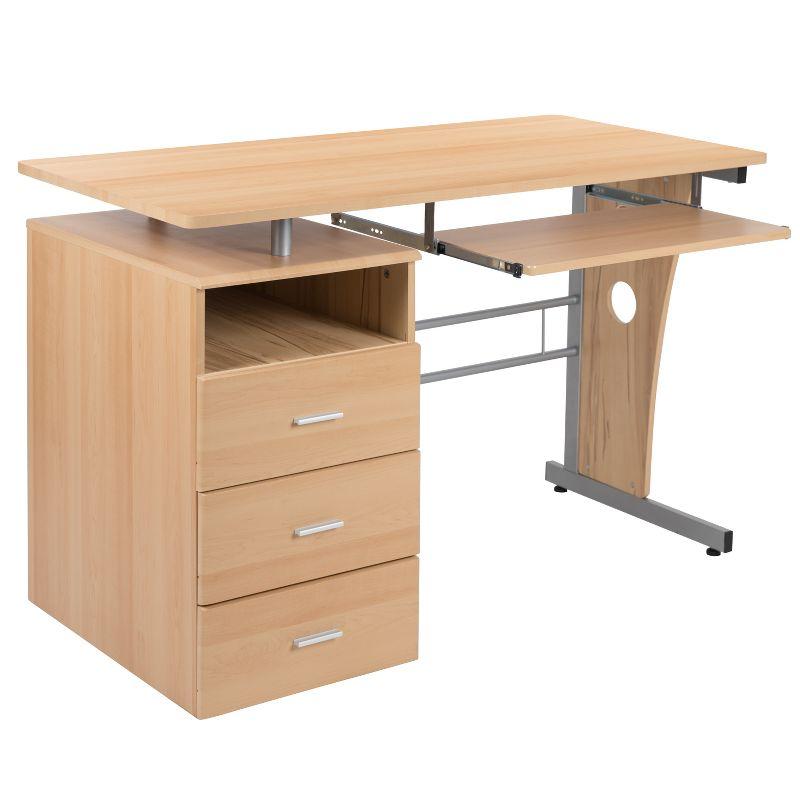 Emma and Oliver Maple Desk with Three Drawer Single Pedestal and Pull-Out Keyboard Tray