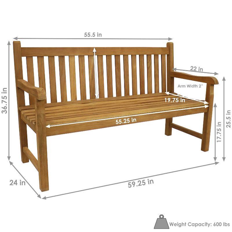 Sunnydaze Outdoor Solid Teak Wood with Light Stained Finish Patio Garden Bench Seat - 60" - Light Brown