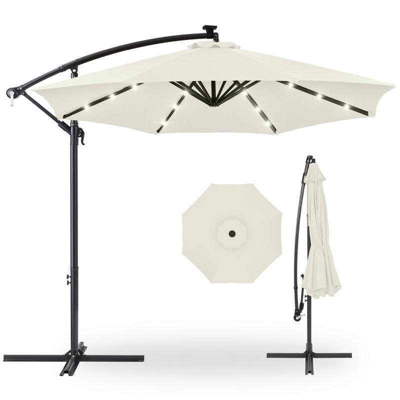 Ivory 10ft Solar LED Offset Hanging Patio Umbrella with Adjustable Tilt