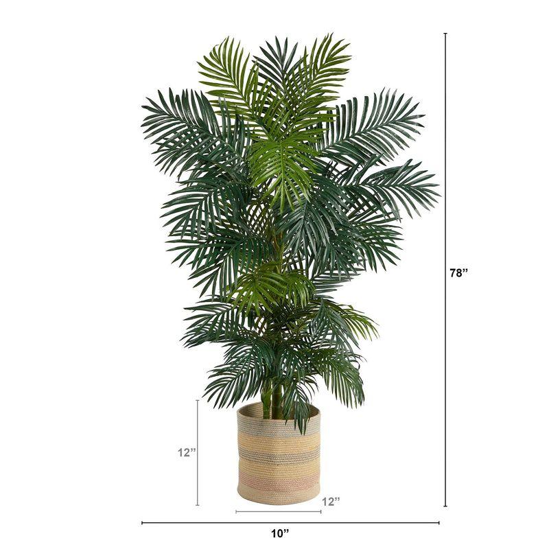 Nearly Natural 6.5-ft Golden Cane Artificial Palm Tree in Handmade Natural Cotton Multicolored Woven Planter