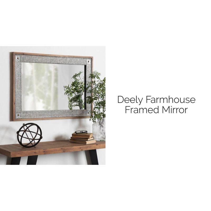 Deely 34.4" Rustic White Wooden Frame Wall Mirror with Galvanized Metal