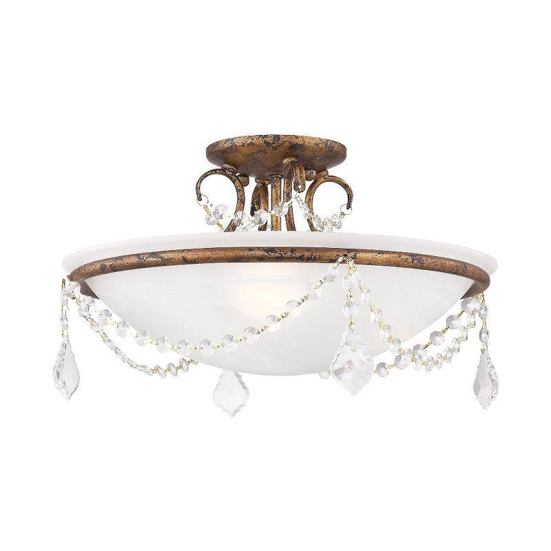 Venetian Golden Bronze 3-Light Bowl Ceiling Mount with White Alabaster Glass