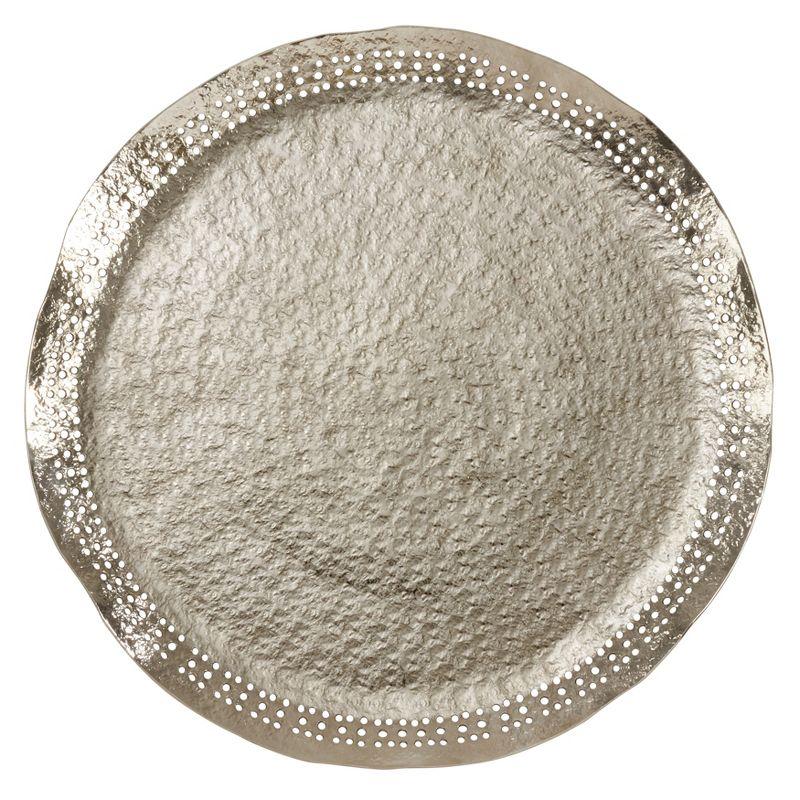 Saro Lifestyle Hole Punched Metal Charger Plates (Set of 4), Silver, 14" Round