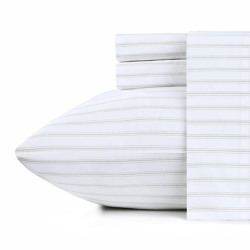 California King White Ticking Stripe Cotton Sheet Set