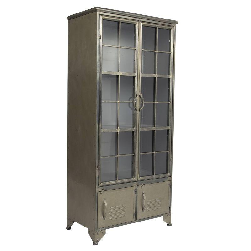 Distressed Black Metal 57.5" Tall Storage Cabinet with Glass Doors