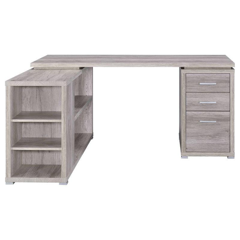 Transitional Grey Driftwood L-Shaped Home Office Desk with Filing Cabinet