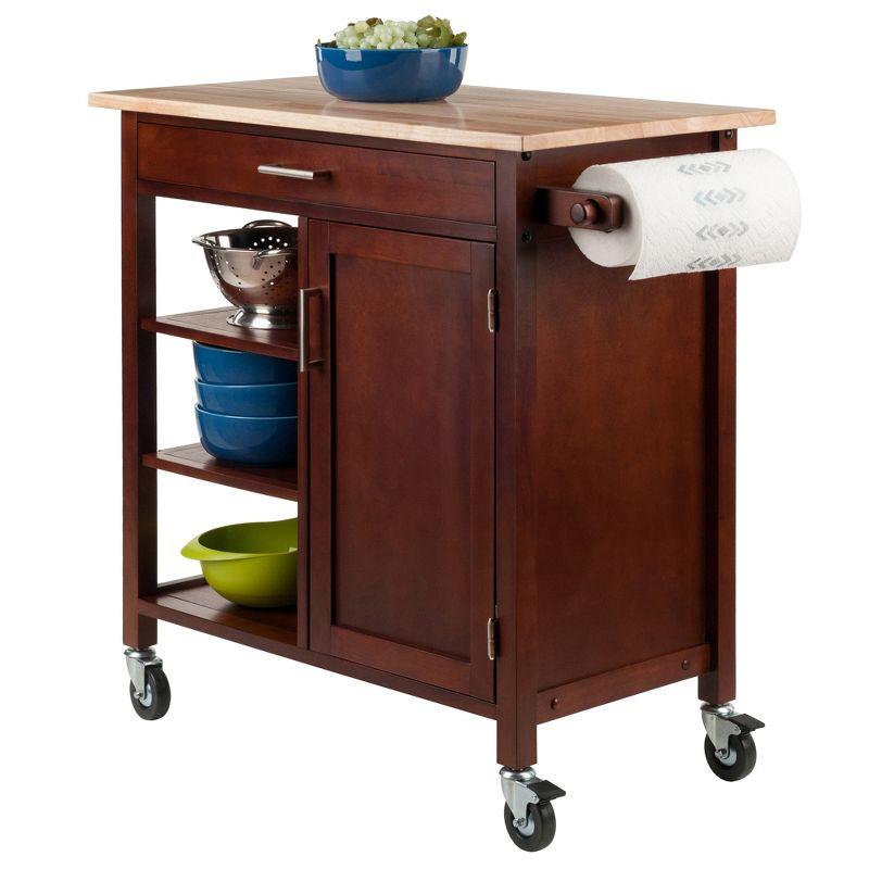 Marissa Kitchen Cart Walnut - Winsome: Solid Beechwood Top, Enclosed Cabinet, Locking Casters