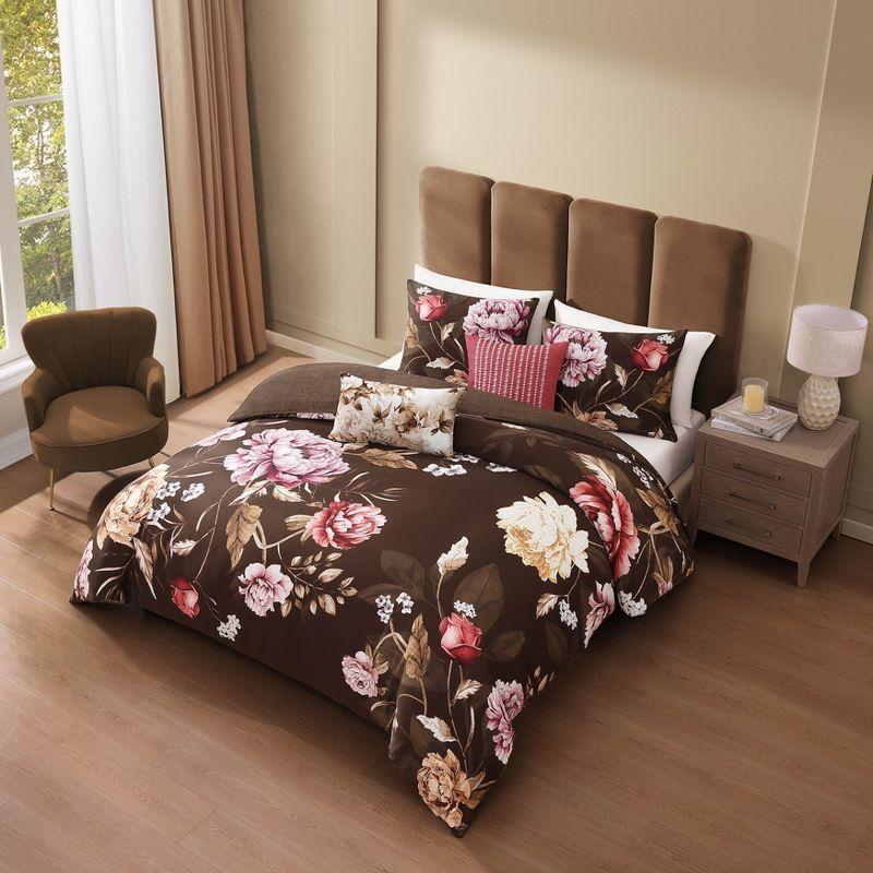 BeBeJan Bebejan Floral Garden on Mocha 100% Cotton 5-Piece Reversible Comforter Set