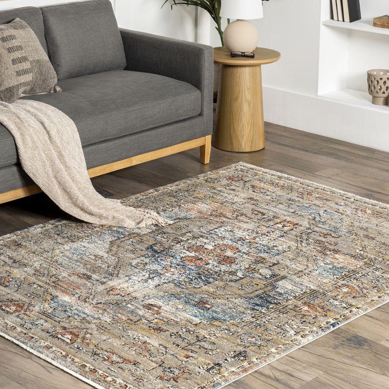 Reversible Gray Synthetic 79'' Easy-Care Rectangular Rug