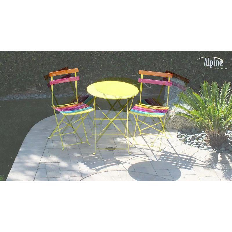 Steel Foldable Bistro Set Vibrant Rainbow - Alpine Corporation: Weather-Resistant, No Assembly, 2-Person Seating