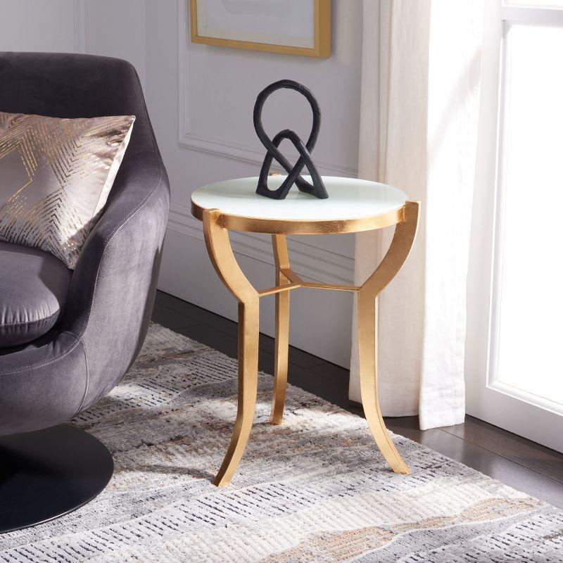 Gold and White Round Metal Glass Accent Table