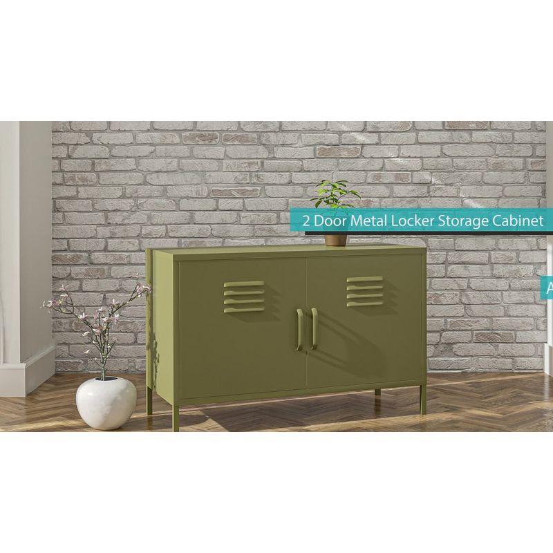 RealRooms Shadwick 2 Door Wide Metal Locker Accent Storage Cabinet, Soft White