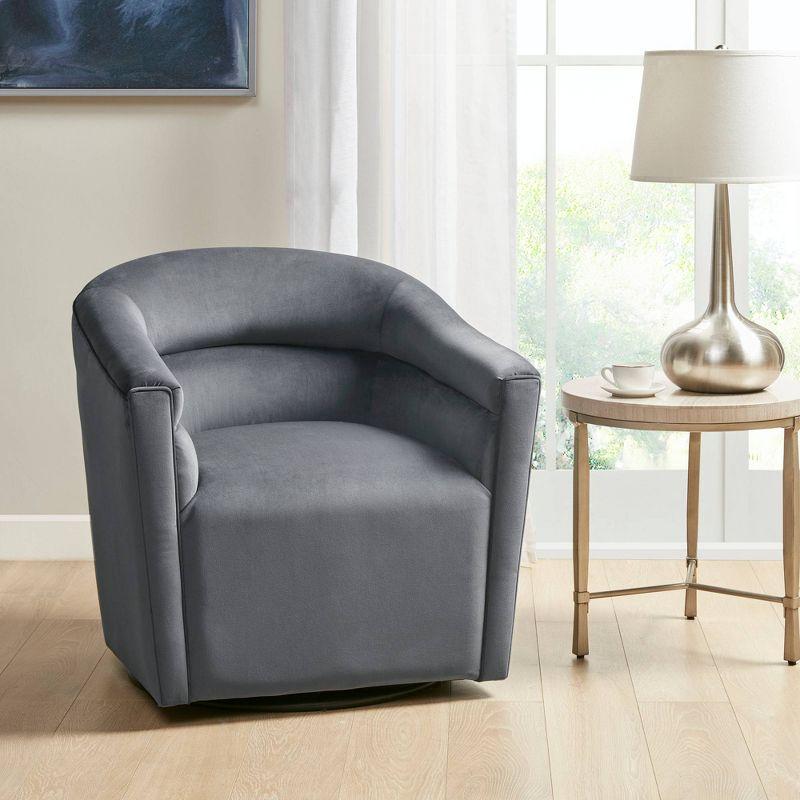 Elegant Gray Velvet Barrel Swivel Accent Chair