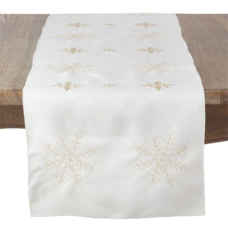 Ivory Polyester Snowflake Embroidered Winter Table Runner