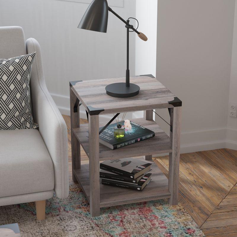 Wyatt 17.5" Square Gray Wash Modern Farmhouse End Table with Metal Accents