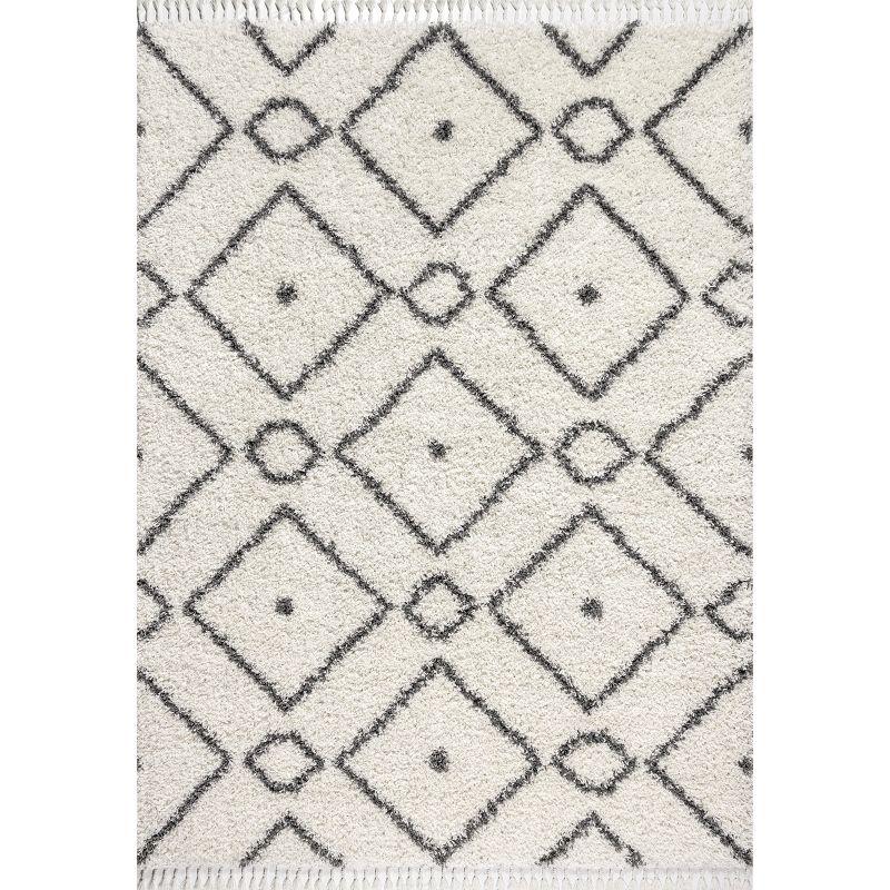 3'x5' Mercer Shag Plush Tassel Moroccan Diamond Area Rug, Cream/Grey - JONATHAN Y
