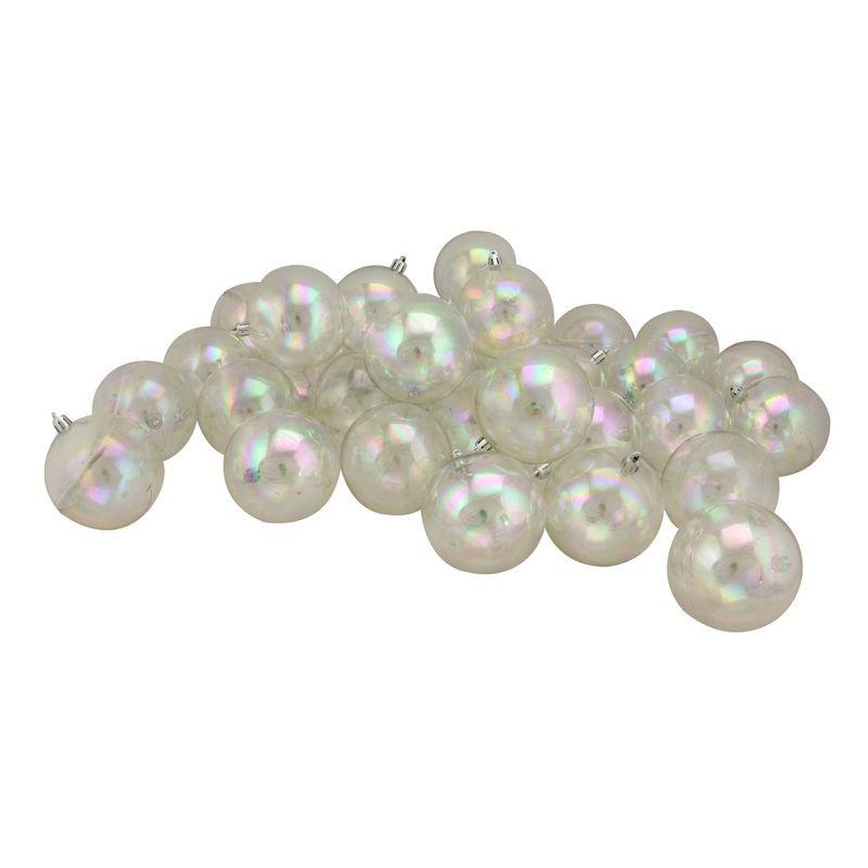 32ct White Iridescent Shatterproof Shiny Christmas Ball Ornaments 3.25" (80mm)