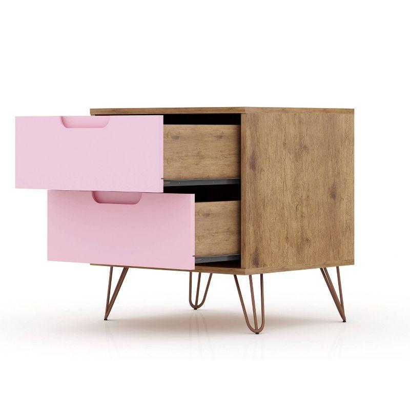 2.0 Rockefeller Nightstand Natural/Rose Pink - Manhattan Comfort: Modern MDF Bedside Storage with Metal Glides