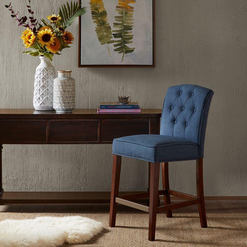 Elegant Navy Tufted Counter Stool with Espresso Wood Legs