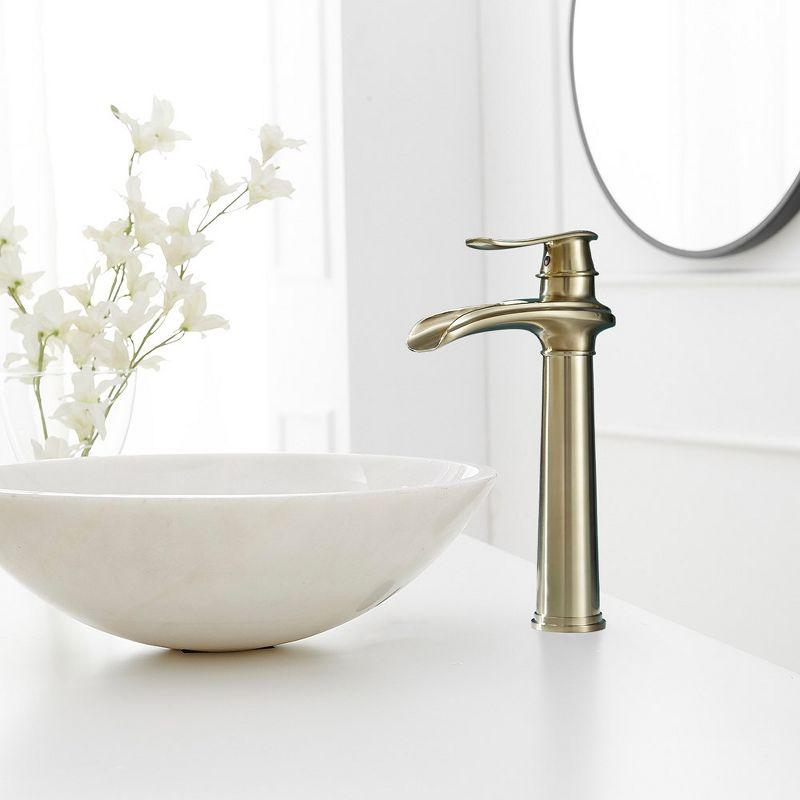 Brushed Gold Tall Single Handle Waterfall Vessel Sink Faucet