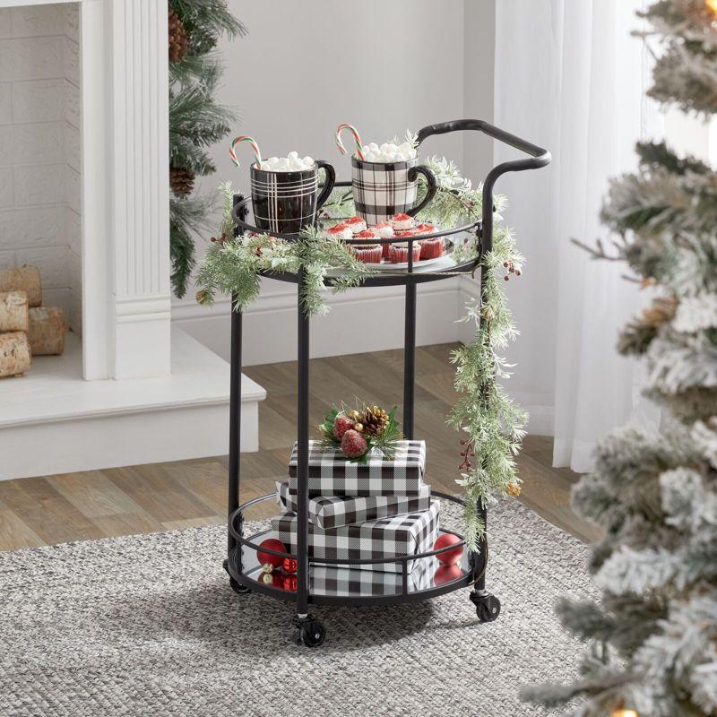 Black Round Metal Rolling Bar Cart with Glass Shelves