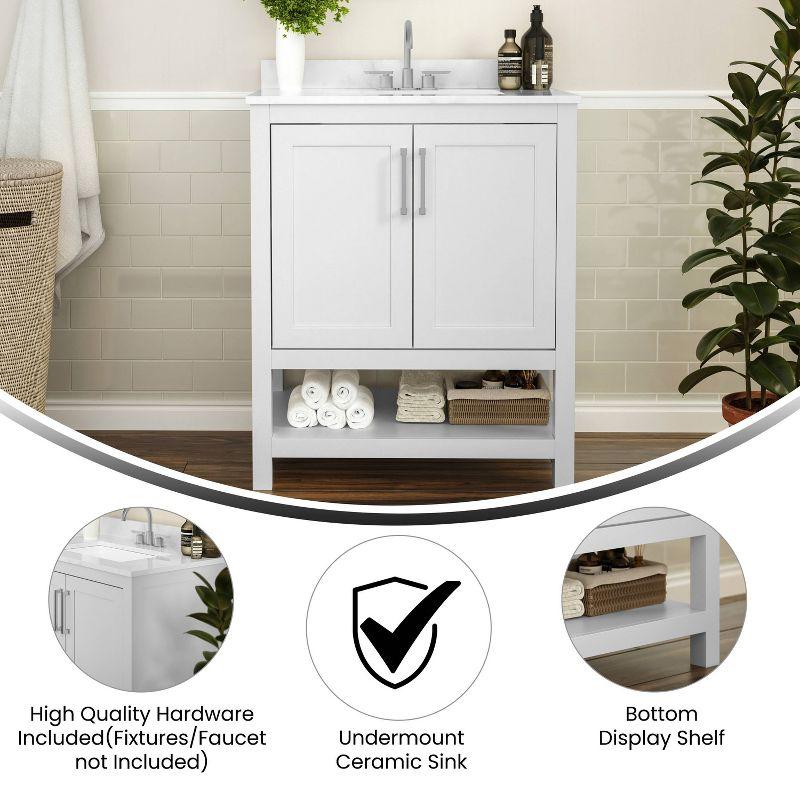 Taylor & Logan 30" Vivien Bathroom Vanity White: Carrara Marble Countertop, Ceramic Sink, Adjustable Shelf