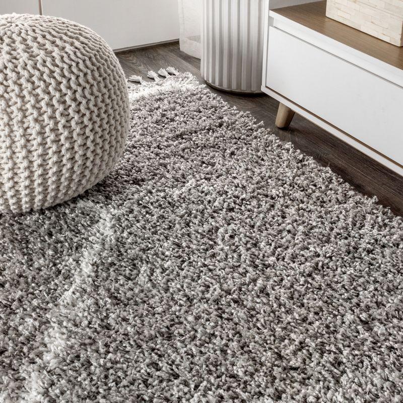 5'x8' Mercer Shag Plush Tassel Moroccan Geometric Trellis Area Rug, Grey/Cream - JONATHAN Y