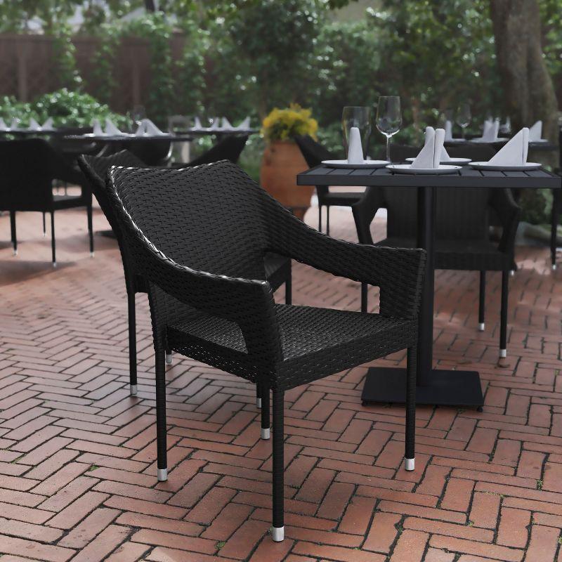 Flash Furniture Ethan Commercial Grade Stacking Patio Chair, All Weather PE Rattan Wicker Patio Dining Chair in Black