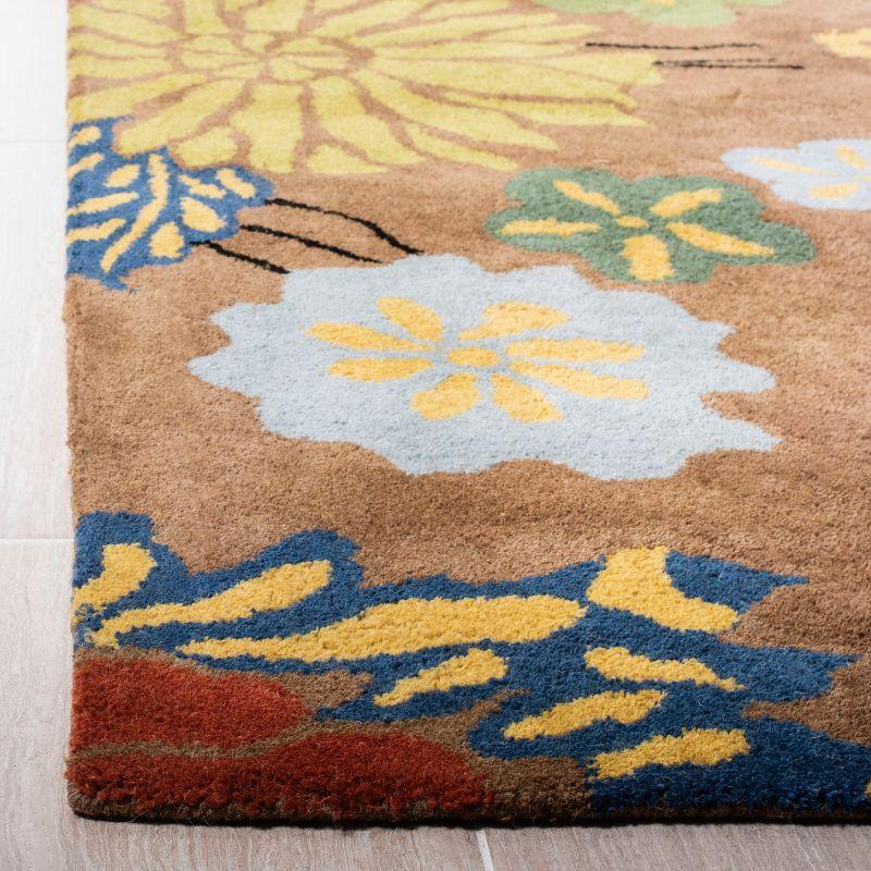 Handmade Blue and Brown Floral Wool Runner Rug