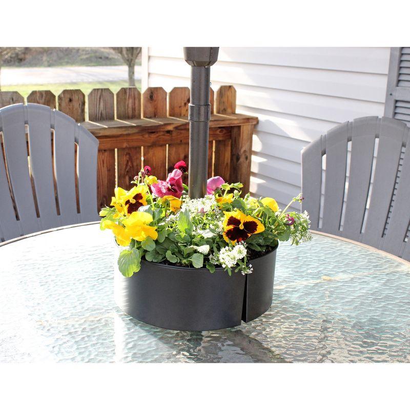 AuldHome Design Umbrella Planter for Patio Table w/ Umbrella Hole Enamelware Half Planter Pots