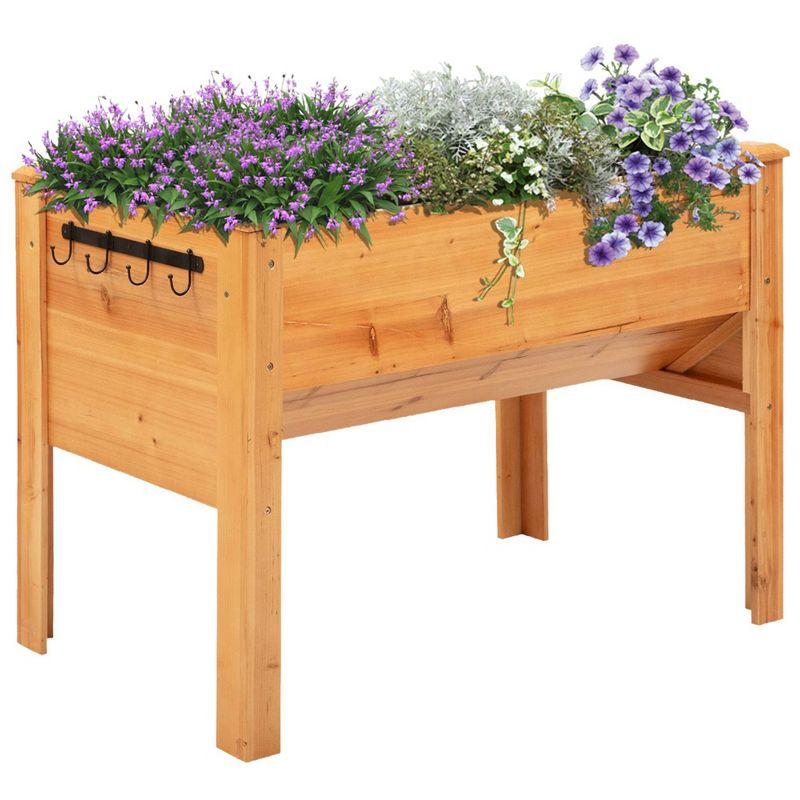 Natural Fir Wood Raised Garden Bed with Tool Hooks