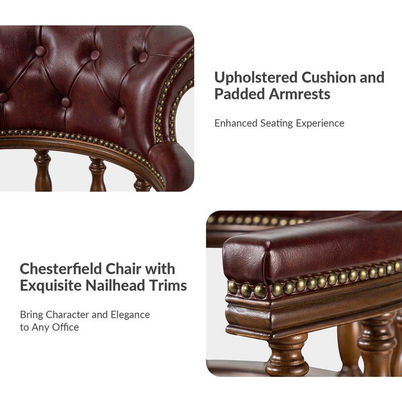 Zacharie  Chesterfield Captains Classical Genuine Leather Height-adjustable Executive Chair with Nailhead Trims  | KARAT HOME