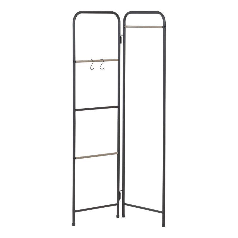 IRIS 2 Panel Free Standing Metal Garment Rack Black: Closet Clothes Stand, Wardrobe Organizer, Fixed Shelf & Hooks