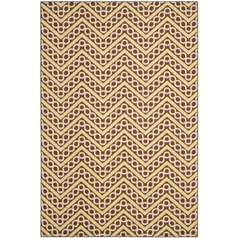 Hampton Brown and Ivory Geometric Outdoor Area Rug