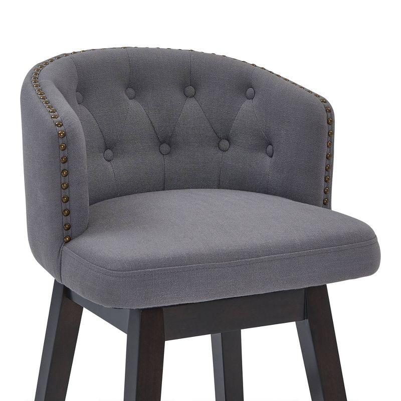 Contemporary 26" Gray Fabric Swivel Barstool with Espresso Wood Base