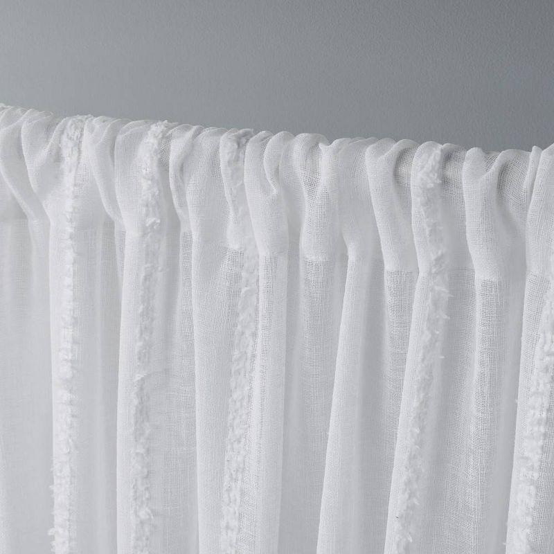 Set of 2 96"x54" Santos Embellished Stripe Sheer Rod Pocket Window Curtain Panel White - Exclusive Home: Mid-Century Modern, 96 Inch
