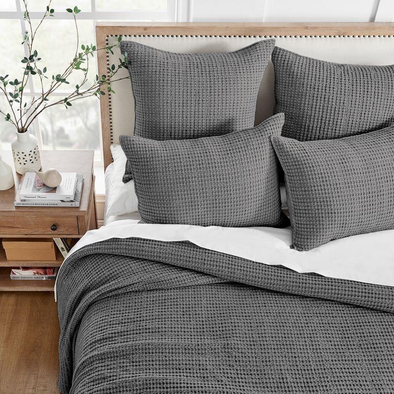 Mills Waffle Charcoal Quilt Set - One King Quilt and Two King Shams - Levtex Home