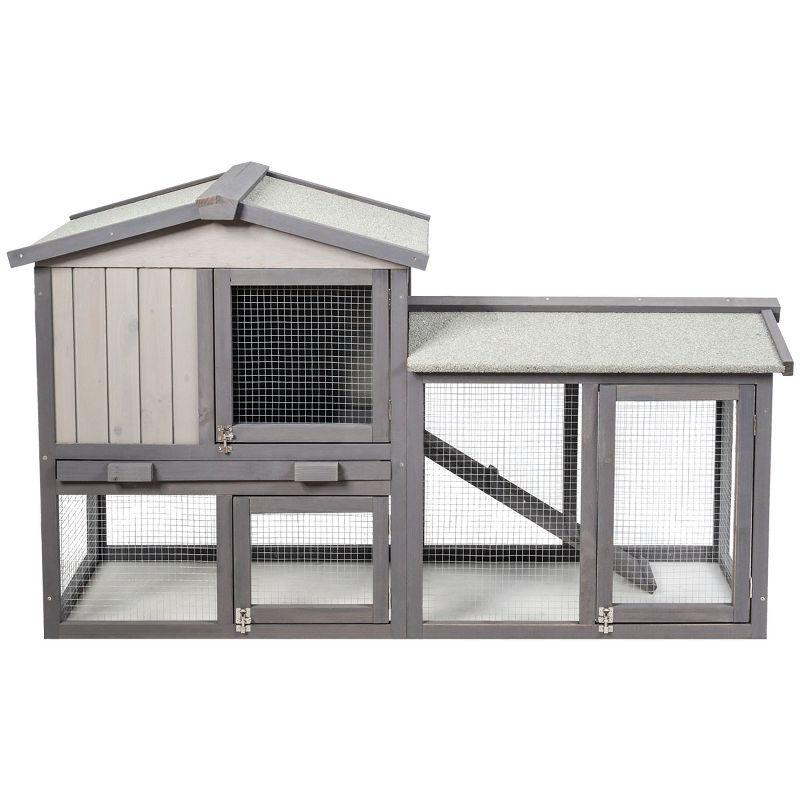 Gray Wooden 2-Tier Chicken Coop with Ramp