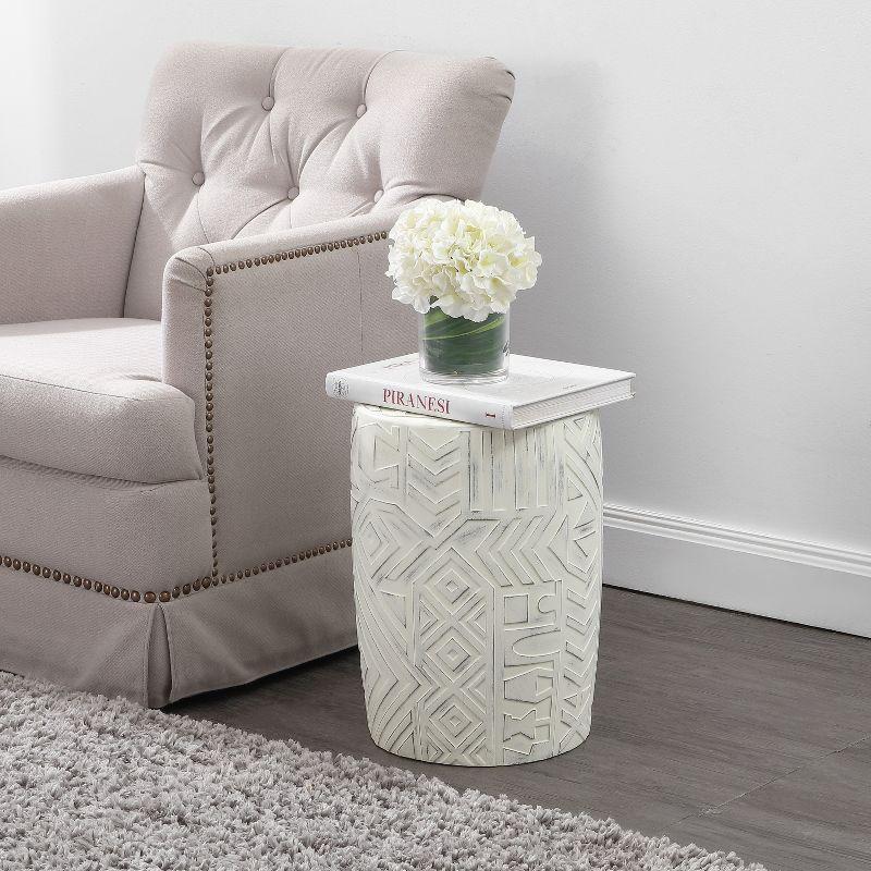 JONATHAN Y Rafi 17.75" Transitional Bohemian Geometric Drum Garden Stool, Cream