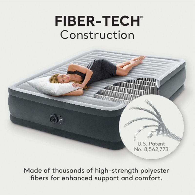 INTEX Dura-Beam Deluxe Comfort-Plush Elevated Air Mattress: Fiber-Tech – Queen Size – Built-in Electric Pump – 18in Bed Height – 600lb Weight Capacity
