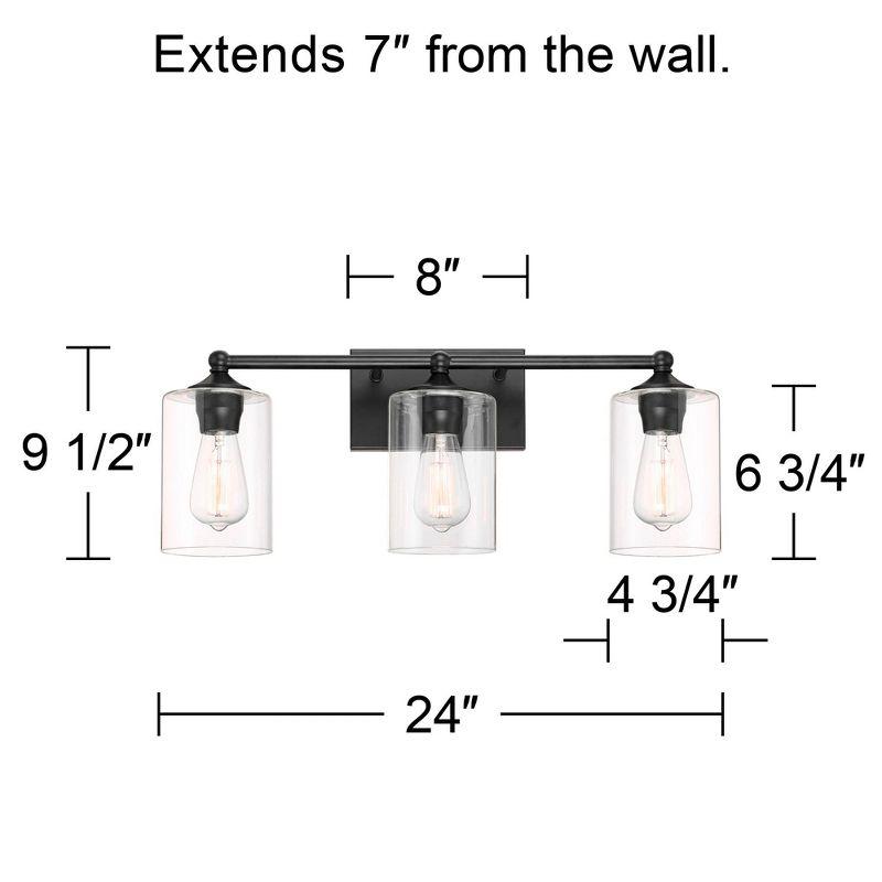 360 Lighting Bellings Modern Wall Light Black Metal Hardwire 24" 3-Light Fixture Clear Glass Cylinder Shade for Bedroom Bathroom Vanity Reading House