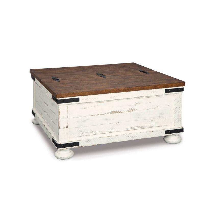 Wystfield Cocktail Table with Storage White/Brown - Signature Design by Ashley: Rectangular Lift-Top, Distressed Two-Tone Finish