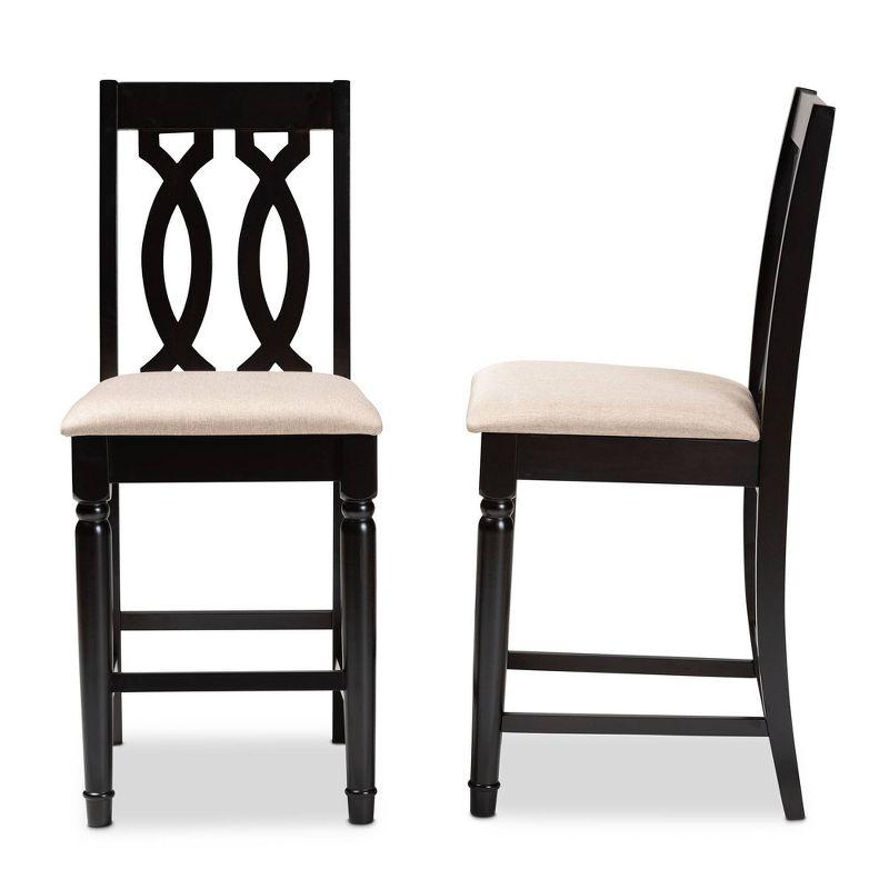 Set of 2 Sand Upholstered Espresso Wood Counter Stools