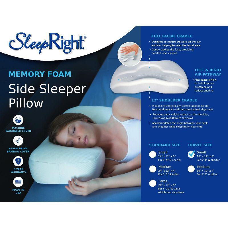 SleepRight Travel Size Side Sleeping Memory Foam Pillow