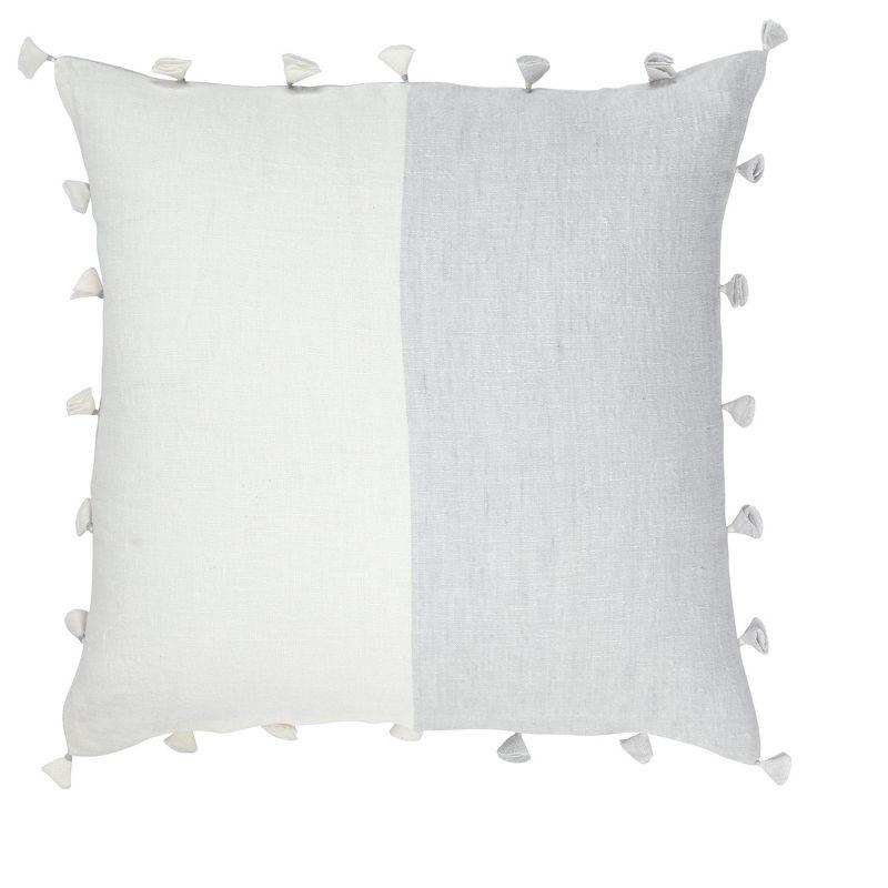 Light Gray Linen Tassel Throw Pillow, 13" x 13"