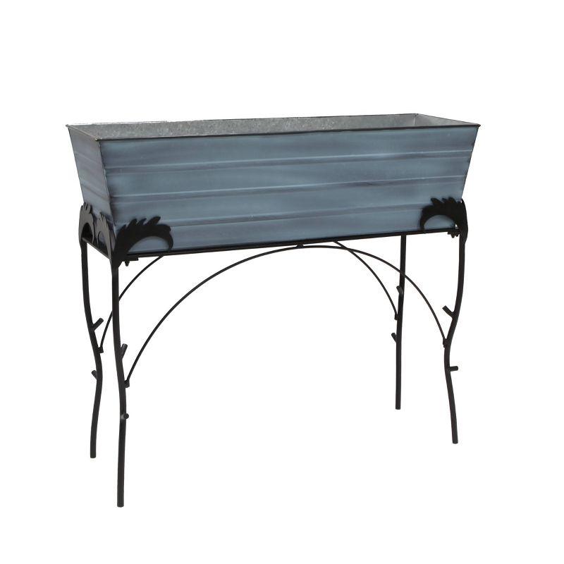 Nantucket Blue Galvanized Steel Flower Planter Box with Iron Stand