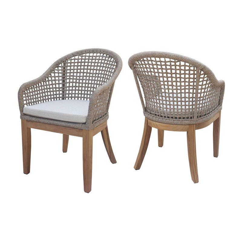 International Concepts 2pc Outdoor Teak Patio Chairs with Cushions: Quick-Drying, Foam-Filled, Spot Clean