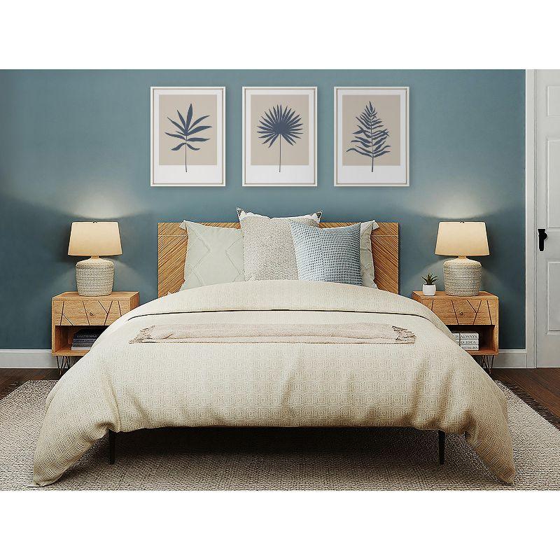 Kate and Laurel Sylvie Muted Tan and Blue Colorblock Botanical Palm Framed Canvas by The Creative Bunch Studio, 18x24, White