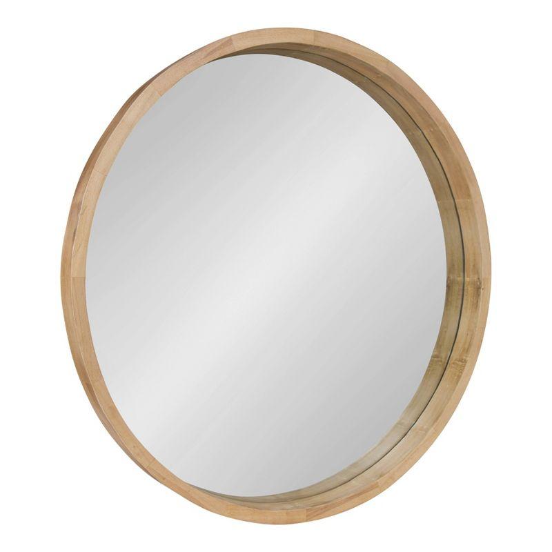 30" x 30" Hutton Round Wood Wall Mirror Natural - Kate and Laurel: Wall Mount, No Assembly Required